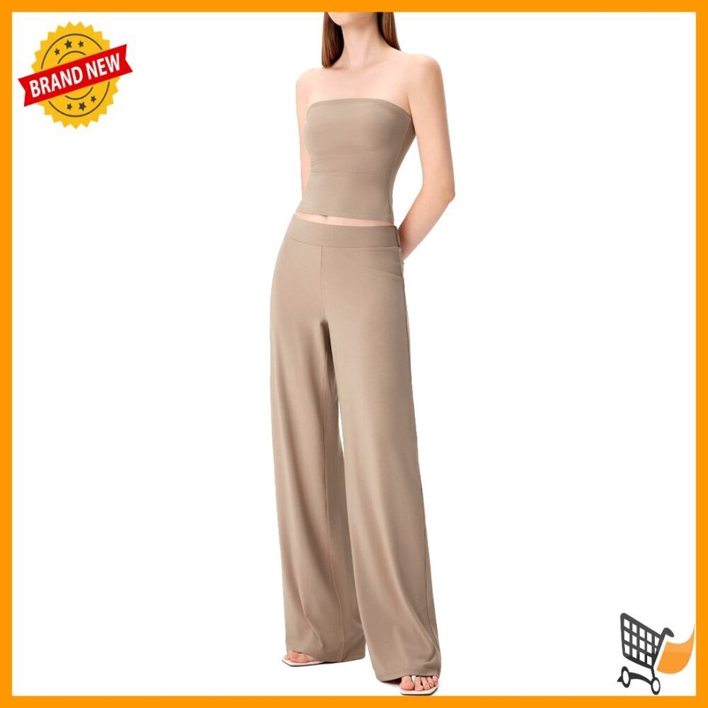 Modal Lounge Set Tube Top Wide Leg Pants Matching Outfit Y2K Chic